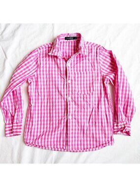 Spring&Gege Boys Pink Gingham Button-Up Shirt Long Sleeve 100% Cotton Size 5-6Y